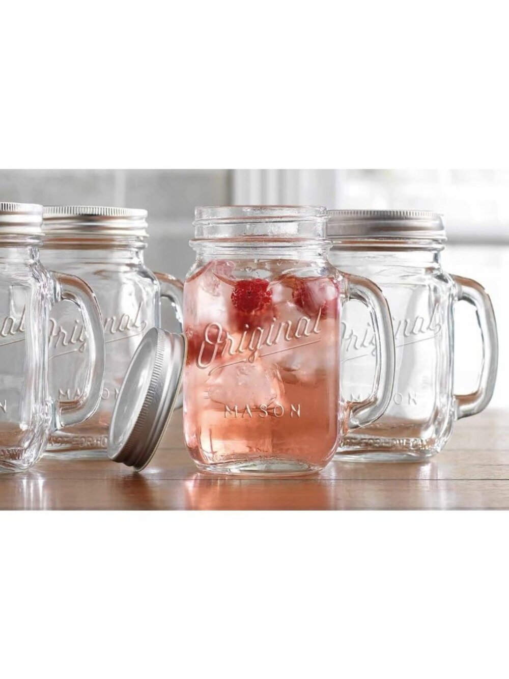 Set of 4 Vintage Mason Jar Glass Mugs with Handle & Lid - Perfect for Home